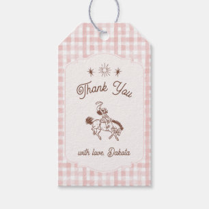 Vintage Cowgirl Rodeo Pink Gingham Girl Birthday Gift Tags