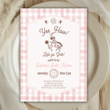 Vintage Cowgirl Rodeo Pink Gingham Girl Birthday