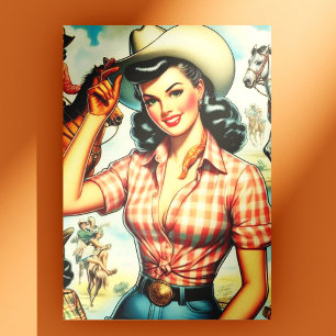 Vintage Cowgirl Seamless Illustration Postcard