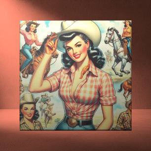 Vintage Cowgirl Seamless Illustration Tile