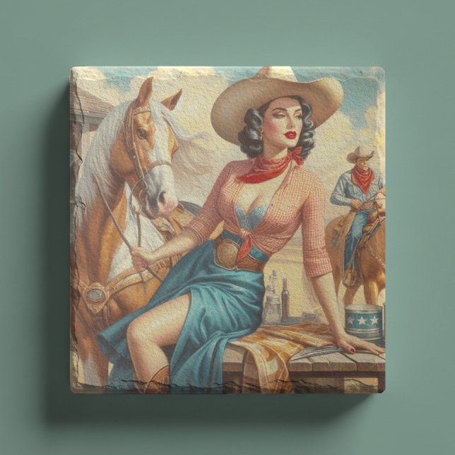 Vintage Cowgirl Stone Coaster (Creator Uploaded)