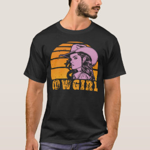 Vintage Cowgirl  Trendy Pink Western Sunset Cowgir T-Shirt