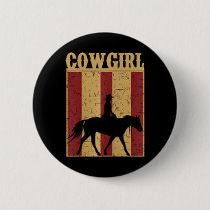 Vintage Cowgirl Western Horse And Rider Silhouette 6 Cm Round Badge