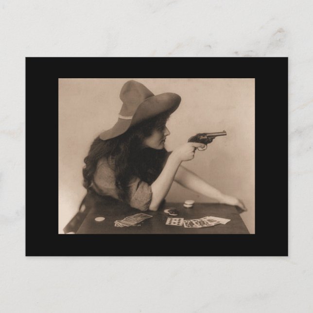Vintage cowgirl with gun postcard (Front)