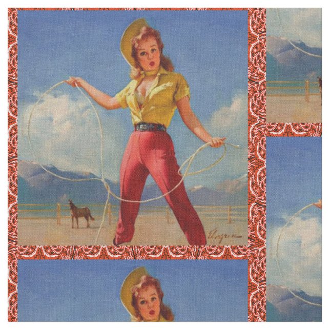 Vintage Cowgirl With Rope Fabric (Close Up)