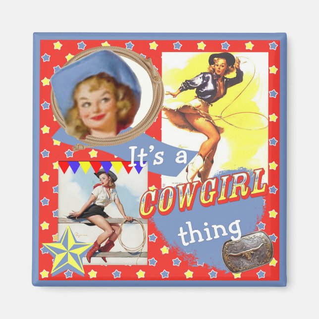 Vintage Cowgirls Roping Cowgirl Thing Magnet (Front)