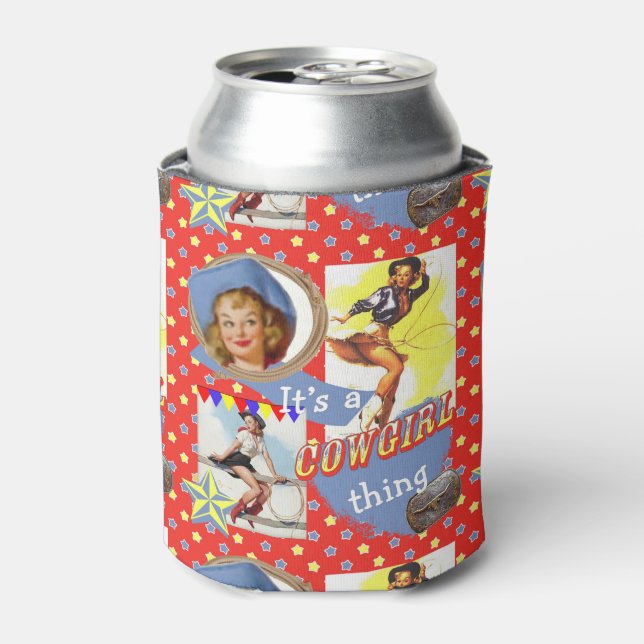 Vintage Cowgirls with Lassos Cowgirl Thing Can Cooler (Can Front)