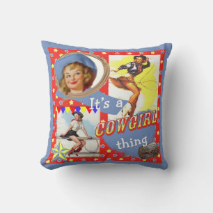 Vintage Cowgirls With Lassos Western Decor Cushion