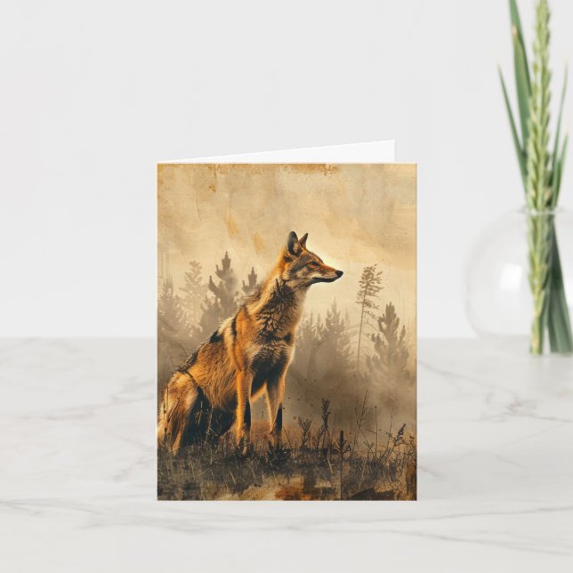 Vintage Coyote Autumn Landscape Blank Note Card (Front)