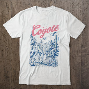 Vintage Coyote Desert Scene Wildlife Nature Art T-Shirt