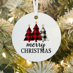 Vintage Cozy Merry Christmas Plaid Tree Seasonal Metal Tree Decoration