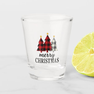 Vintage Cozy Merry Christmas Plaid Tree Seasonal Shot Glass