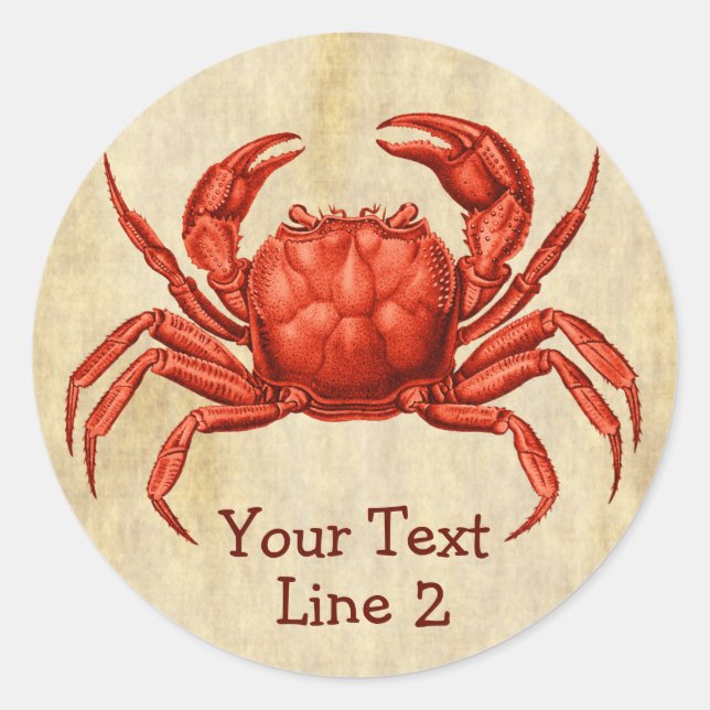 Vintage Crab Design Personalised Text Classic Round Sticker (Front)