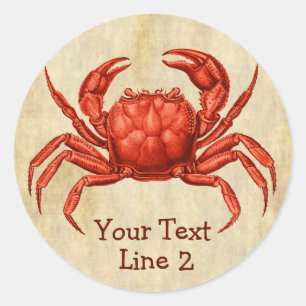 Vintage Crab Design Personalised Text Classic Round Sticker