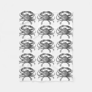 Vintage Crab Drawing Fleece Blanket