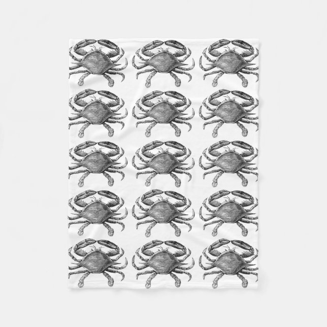 Vintage Crab Drawing Fleece Blanket (Front)