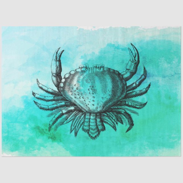 Vintage Crab Illustration (Ocean Animal) Watery Tissue Paper (Front)