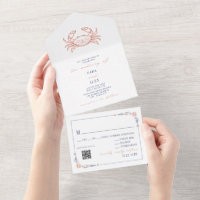 Vintage Crab Red & Blue RSVP Beach QR Wedding
