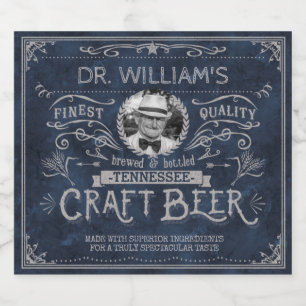 Vintage Craft Beer Custom Brewer Photo Blue Grey Beer Bottle Label