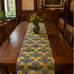 Vintage Craftsman Acorns & Oak Leaves Pattern Short Table Runner