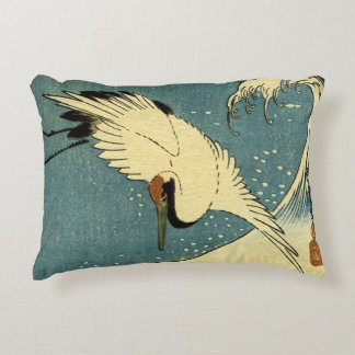 Vintage Crane and Wave Decorative Cushion