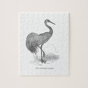Vintage Crane Bird Pen and Ink Drawing Jigsaw Puzzle