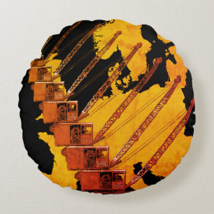VINTAGE CRANE CRANE OPERATOR MAP OF EUROPE ROUND CUSHION