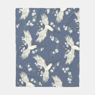 Vintage Crane: Flying Bird Pattern Fleece Blanket