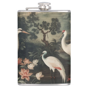 vintage cranes and palaces in the tropics hip flask