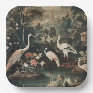 vintage cranes and palaces in the tropics paper plate