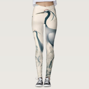 Vintage Cranes Crane Birds Wallpaper Leggings