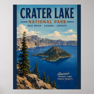 Vintage Crater Lake National Park Illustration wit Poster