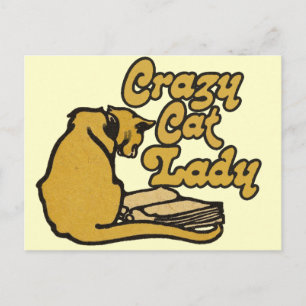 Vintage Crazy Cat Lady Postcard