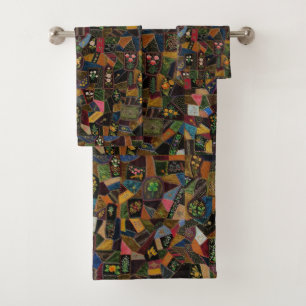 Vintage Crazy Quilt Bath Towel Set
