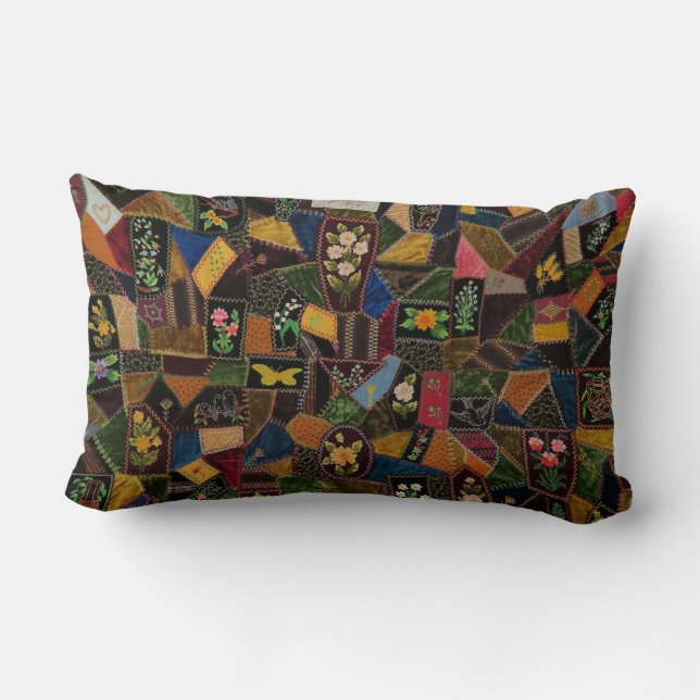 Vintage Crazy Quilt Lumbar Cushion (Back)