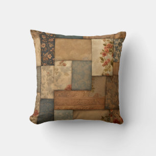 Vintage Crazy Quilt Patchwork in Brown Cushion