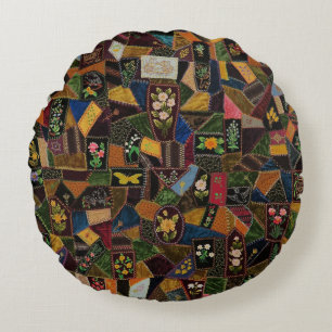 Vintage Crazy Quilt Round Cushion