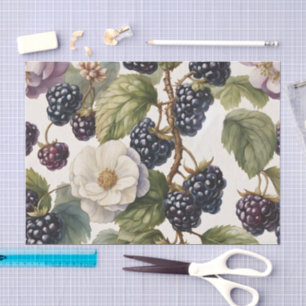 Vintage Cream and Blackberry Botanical Tissue Paper