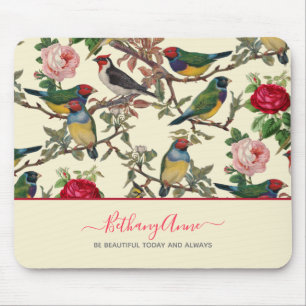 Vintage Cream and Red Chinoiserie Victorian Birds  Mouse Pad