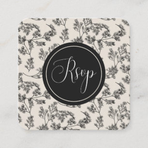 Vintage Cream &Black Floral Botanical QR Code RSVP Enclosure Card