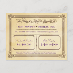 Vintage Cream & Brown Poster Wedding RSVP Card