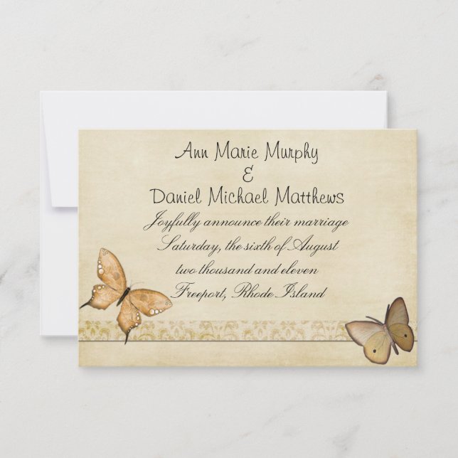Vintage Cream Butterfly Wedding Announcement (Front)