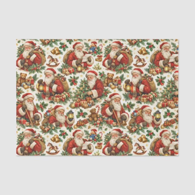 Vintage Cream Christmas Santa Claus Pattern Tissue Paper (Front)