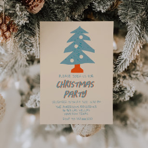 Vintage Cream Colorful Christmas Tree Party Funky Invitation