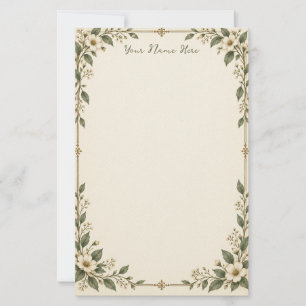 Vintage Cream Floral Frame Note Paper