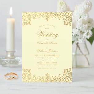 Vintage Cream Gold Calligraphy Elegant Wedding Invitation