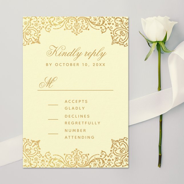 Vintage Cream Gold Elegant Calligraphy Wedding RSVP Card (Creator Uploaded)