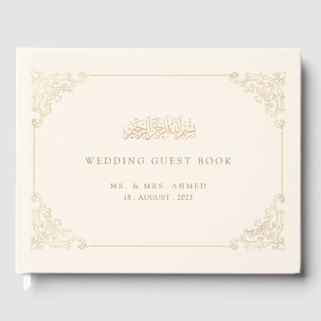 Vintage Cream Gold Islamic Muslim Wedding Guest Book (Front)