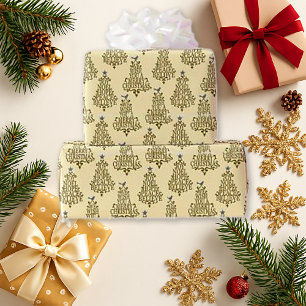 Vintage Cream Holiday Tree Script Wrapping Paper