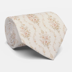 Vintage Cream Linen Soft Autumn Floral Garlands Tie